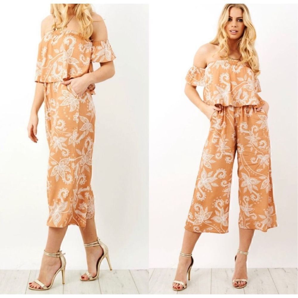 Minkpink Revolve Nusa Dua Off Shoulder Jumpsuit Paisley Print women’s size M